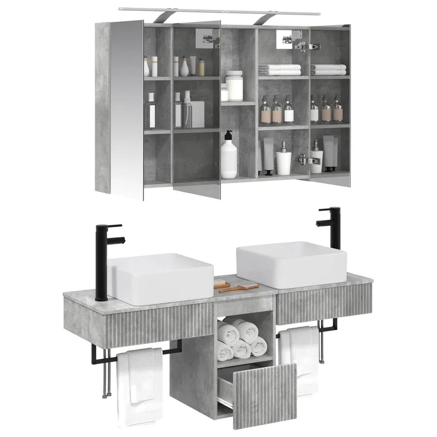 Ensemble d'armoire de salle de bain 4 pcs Gris béton - 3