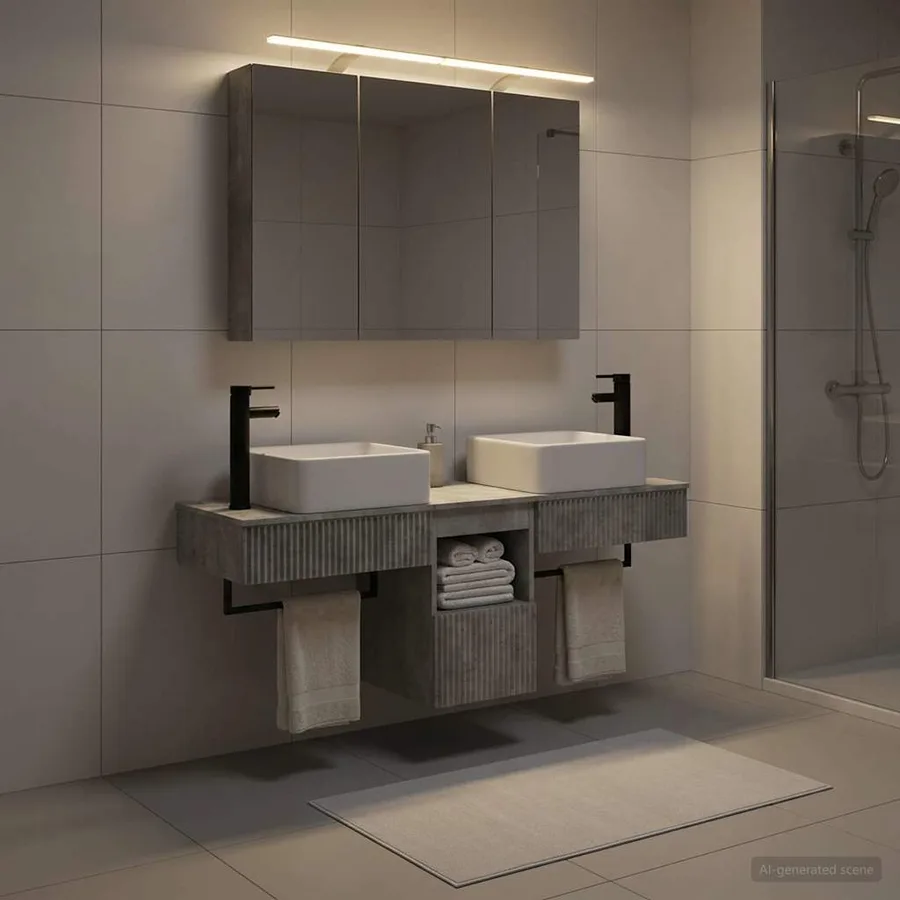 Ensemble d'armoire de salle de bain 4 pcs Gris béton - 4