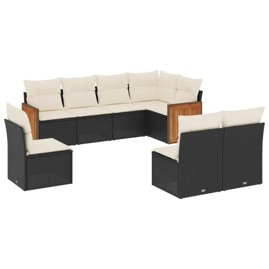 Salon de jardin 8 pcs avec coussins noir résine tressée - 2