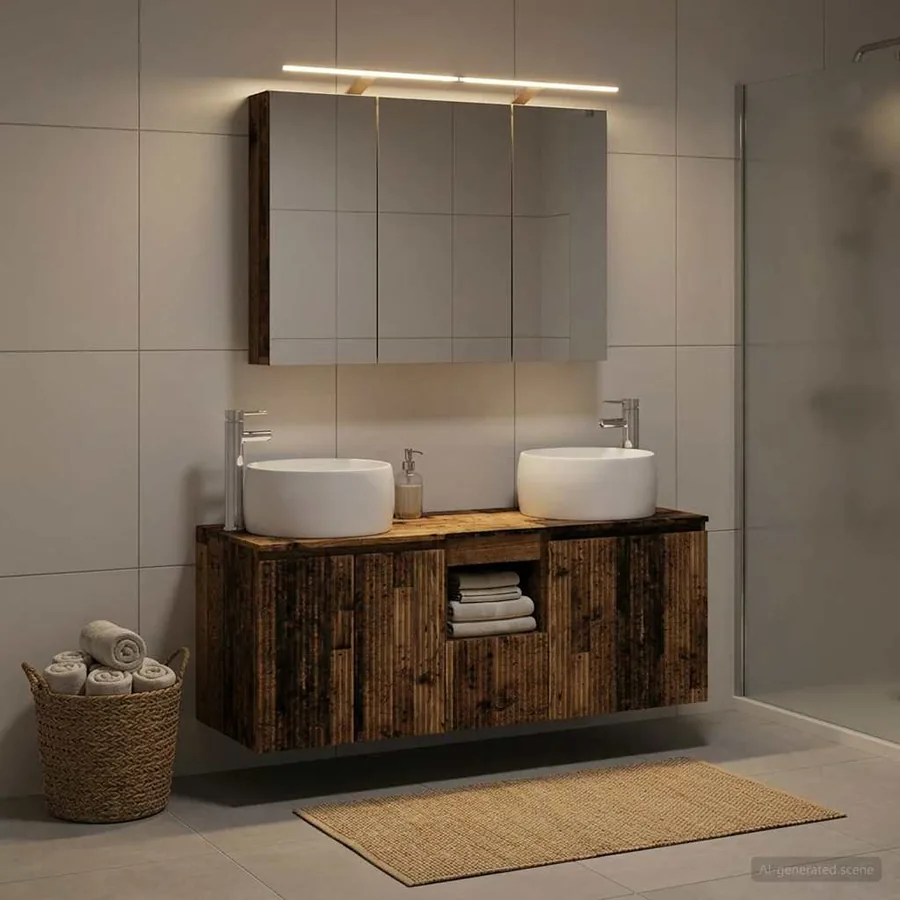 Ensemble d'armoire de salle de bain 4 pcs Bois ancien