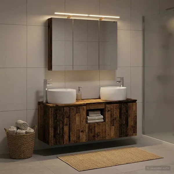 Ensemble d'armoire de salle de bain 4 pcs Bois ancien