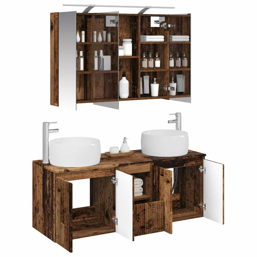 Ensemble d'armoire de salle de bain 4 pcs Bois ancien - 3