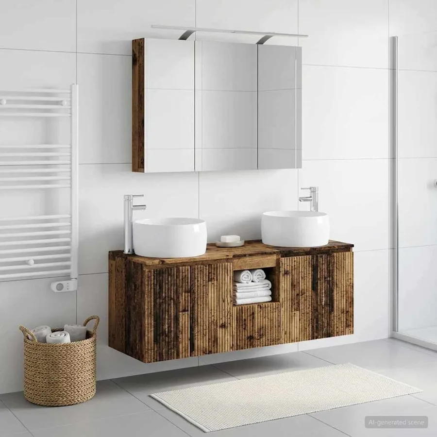 Ensemble d'armoire de salle de bain 4 pcs Bois ancien - 4