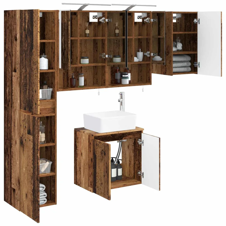 Ensemble d'armoire de salle de bain 5 pcs Bois ancien - 3