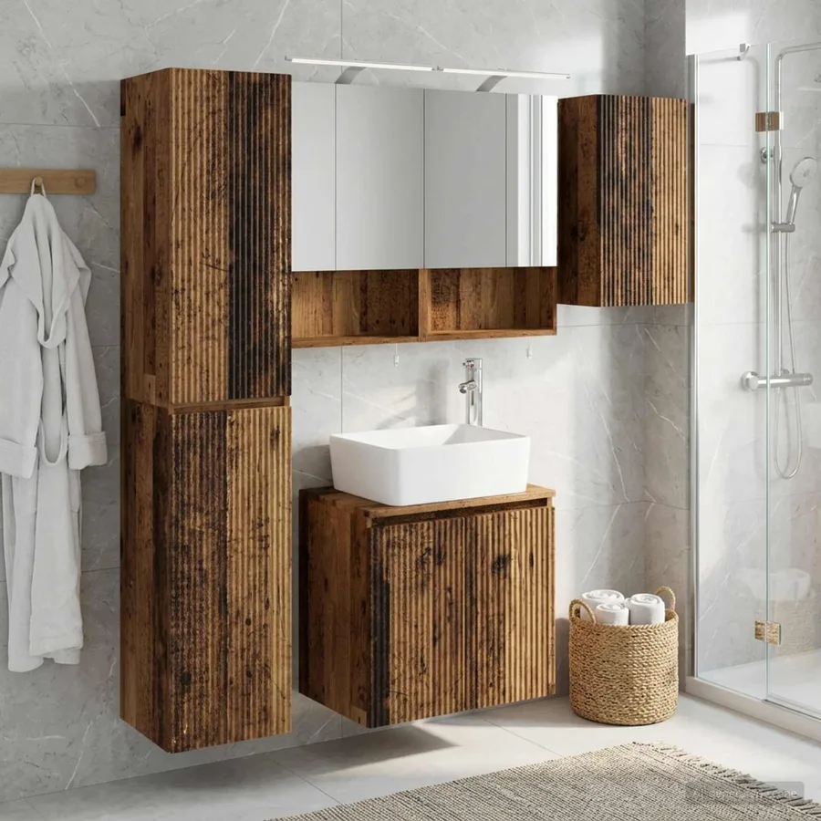 Ensemble d'armoire de salle de bain 5 pcs Bois ancien - 4
