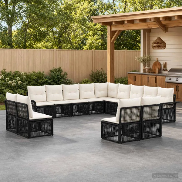 Ensemble de canapé de jardin 13 pcs Noir polyrotin