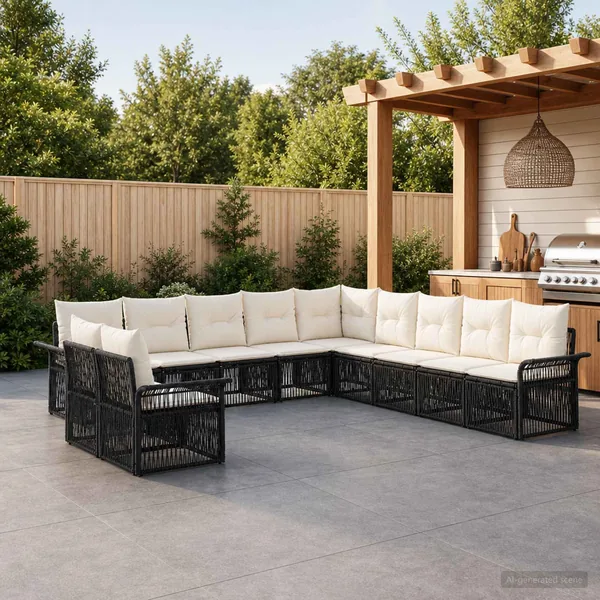 Ensemble de canapé de jardin 11 pcs Noir polyrotin