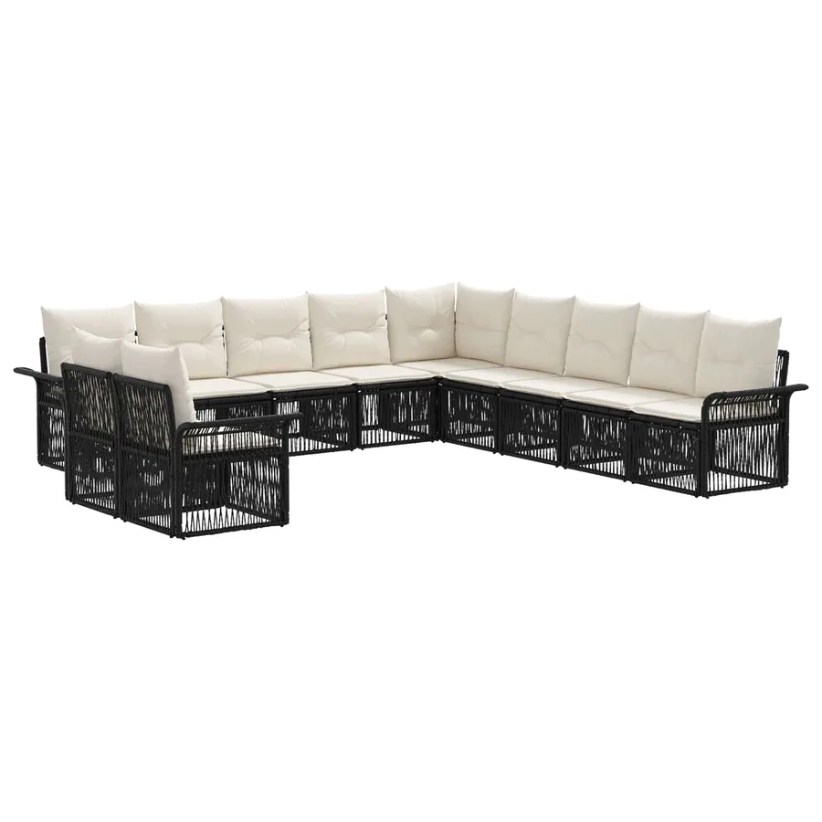Ensemble de canapé de jardin 11 pcs Noir polyrotin - 2