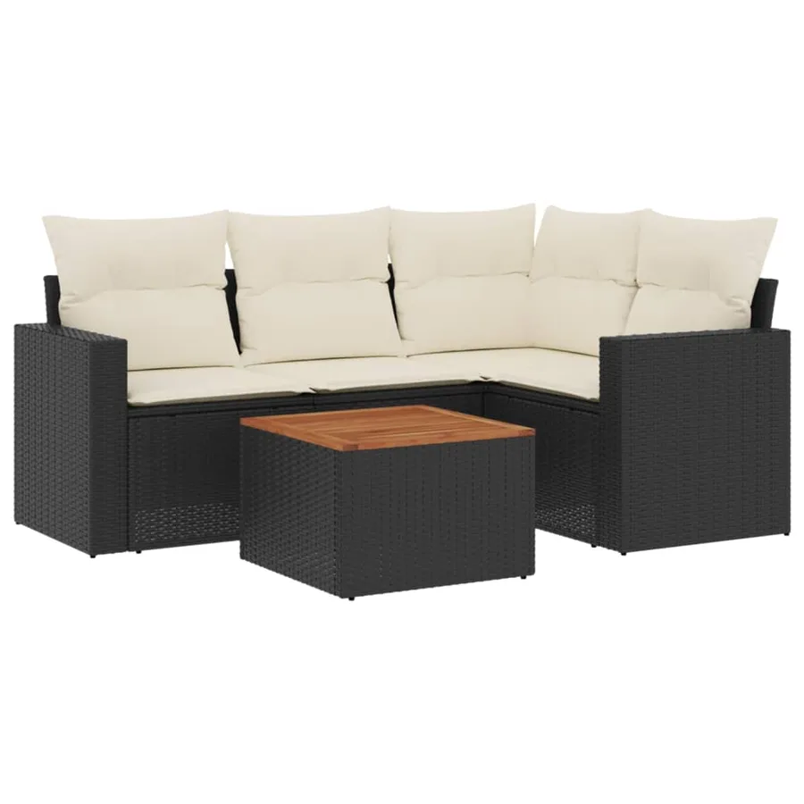 Salon de jardin 5 pcs avec coussins noir résine tressée - 2