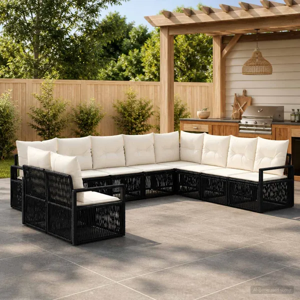 Ensemble de canapé de jardin 10 pcs Noir polyrotin