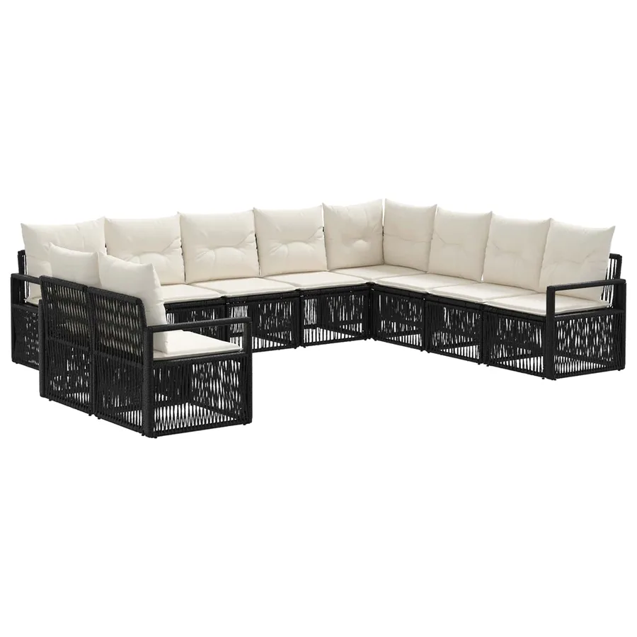 Ensemble de canapé de jardin 10 pcs Noir polyrotin - 2