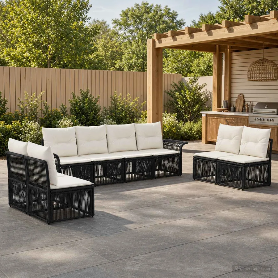 Ensemble de canapé de jardin 8 pcs Noir polyrotin