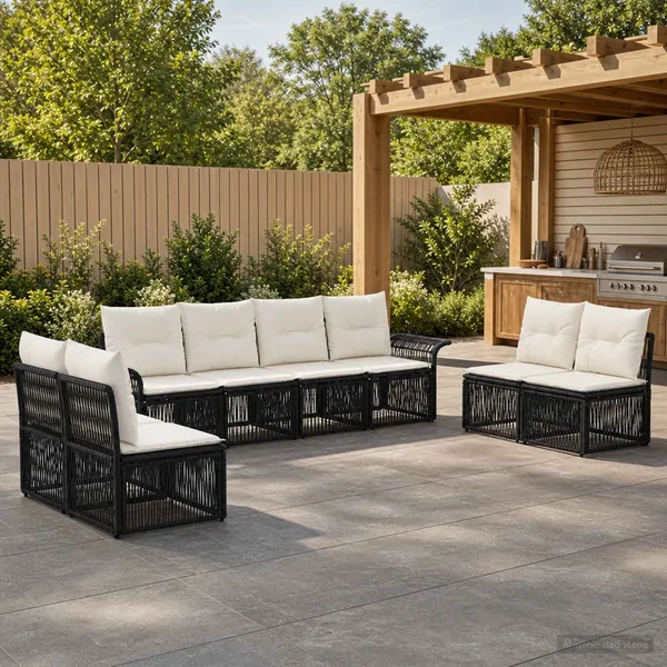 Ensemble de canapé de jardin 8 pcs Noir polyrotin