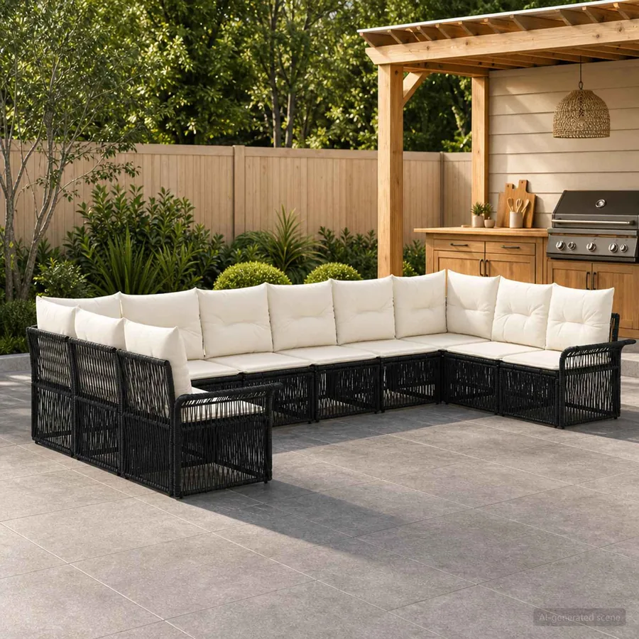 Ensemble de canapé de jardin 10 pcs Noir polyrotin