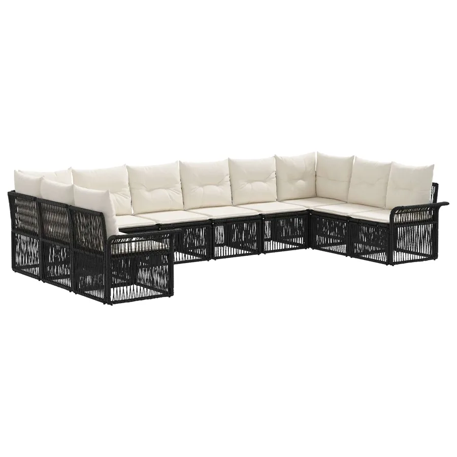 Ensemble de canapé de jardin 10 pcs Noir polyrotin - 2