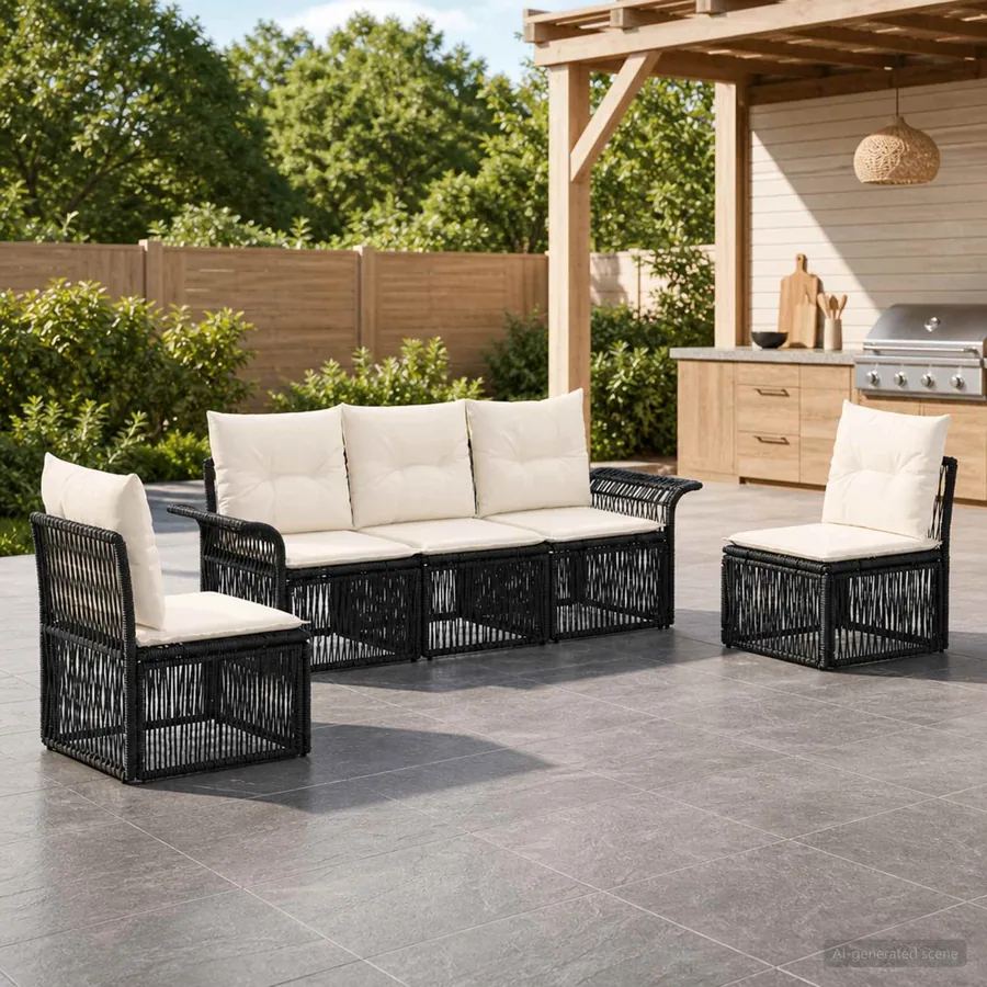 Ensemble de canapé de jardin 5 pcs Noir polyrotin