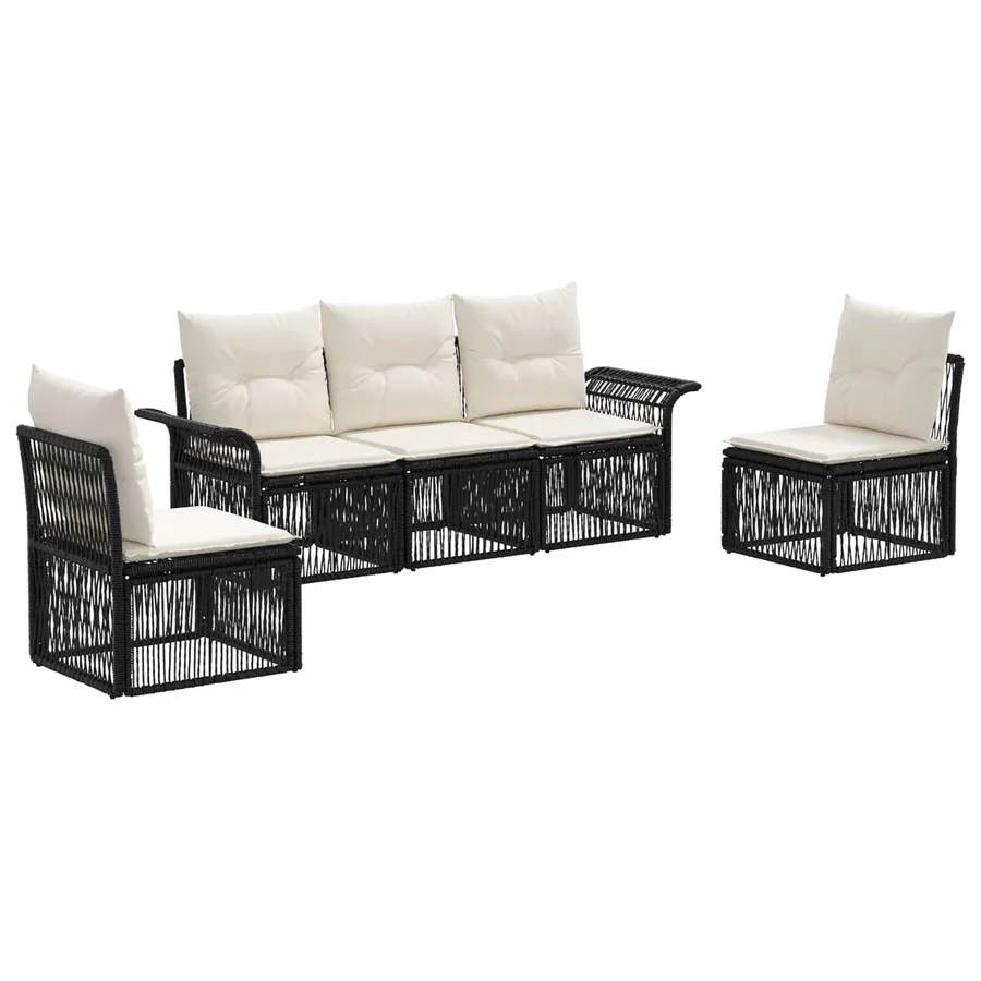 Ensemble de canapé de jardin 5 pcs Noir polyrotin - 2