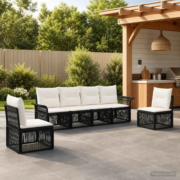 Ensemble de canapé de jardin 6 pcs Noir polyrotin