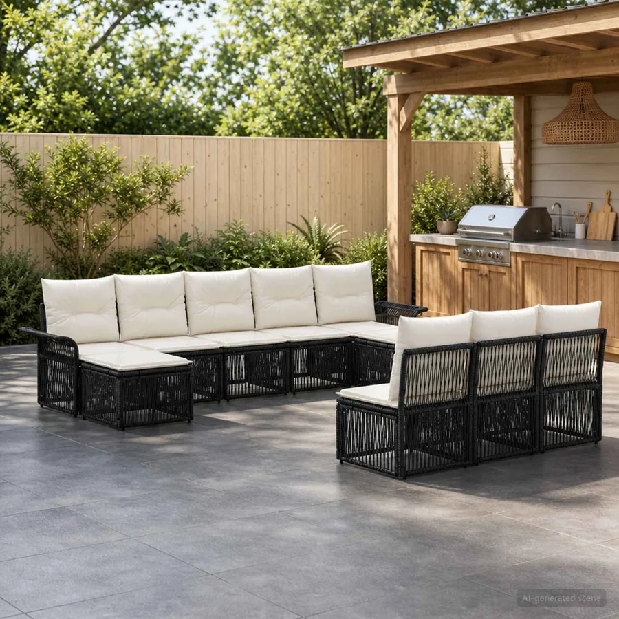 Ensemble de canapé de jardin 10 pcs Noir polyrotin