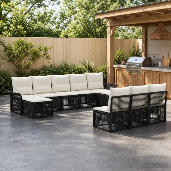 Ensemble de canapé de jardin 10 pcs Noir polyrotin