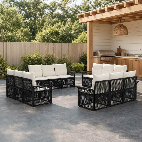 Ensemble de canapé de jardin 12 pcs Noir polyrotin