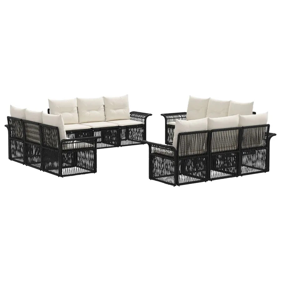 Ensemble de canapé de jardin 12 pcs Noir polyrotin - 2