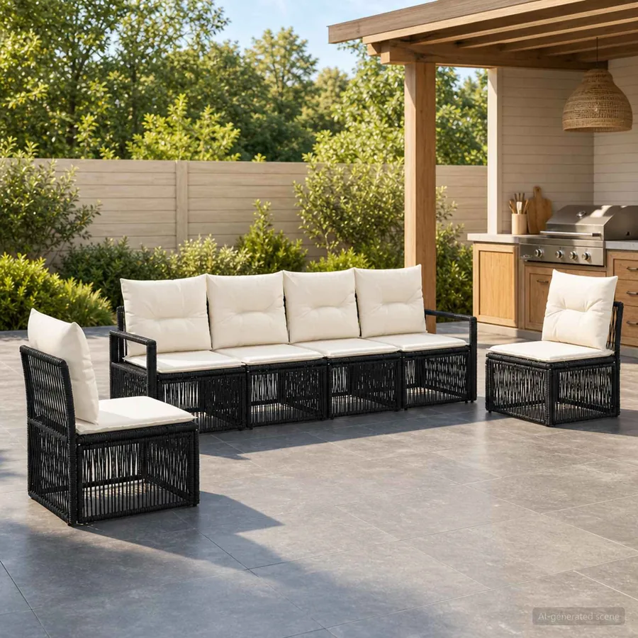 Ensemble de canapé de jardin 6 pcs Noir polyrotin