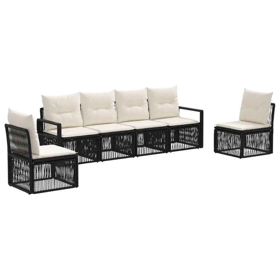 Ensemble de canapé de jardin 6 pcs Noir polyrotin - 2
