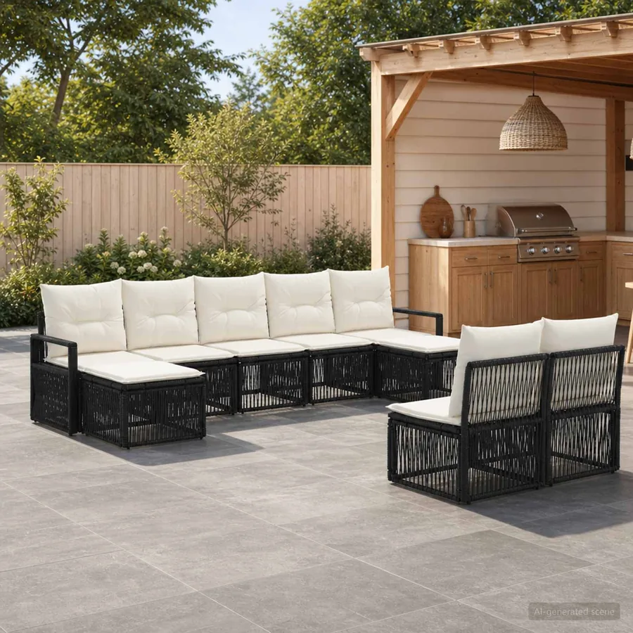 Ensemble de canapé de jardin 9 pcs Noir polyrotin