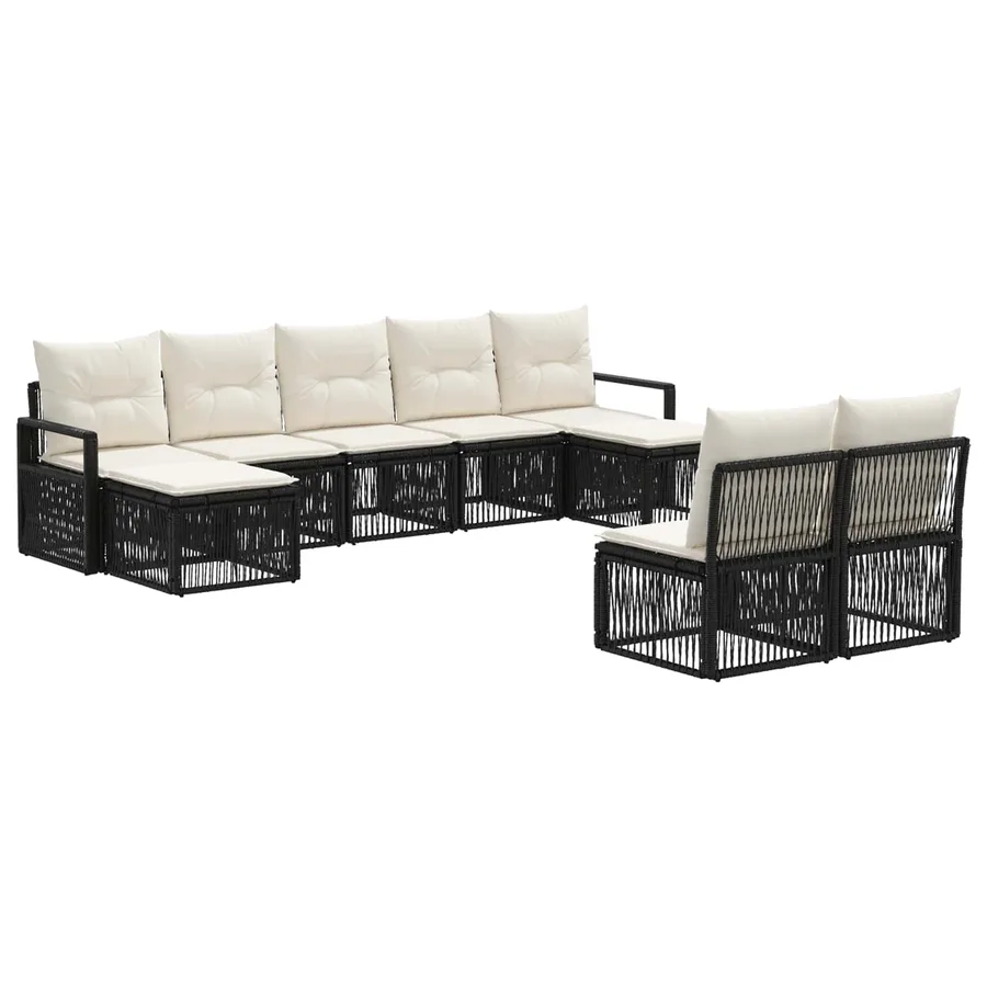Ensemble de canapé de jardin 9 pcs Noir polyrotin - 2