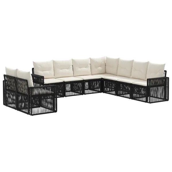 Ensemble de canapé de jardin 9 pcs Noir et blanc crème