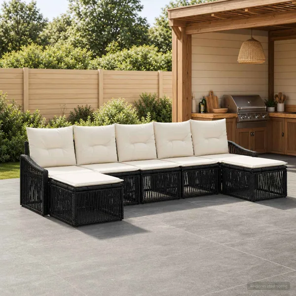 Ensemble de canapé de jardin 7 pcs Noir polyrotin