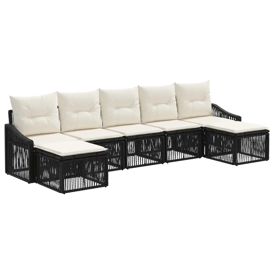 Ensemble de canapé de jardin 7 pcs Noir polyrotin - 2