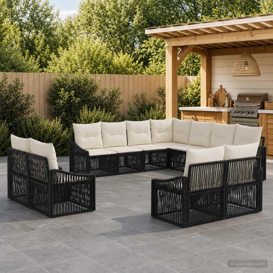Ensemble de canapé de jardin 11 pcs Noir polyrotin