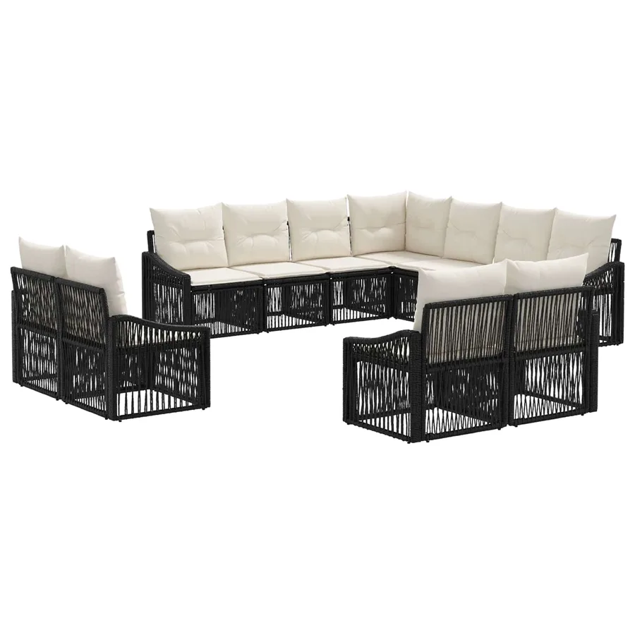 Ensemble de canapé de jardin 11 pcs Noir polyrotin - 2