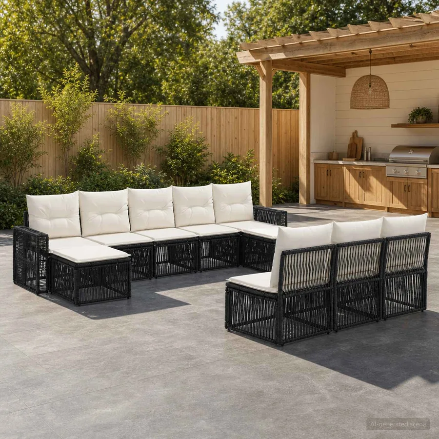 Ensemble de canapé de jardin 10 pcs Noir et blanc crème