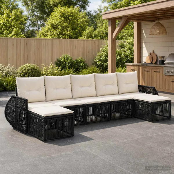 Ensemble de canapé de jardin 7 pcs Noir et blanc crème