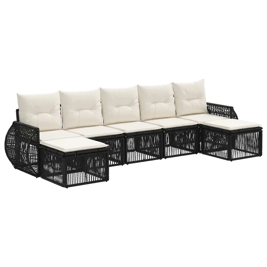 Ensemble de canapé de jardin 7 pcs Noir et blanc crème - 2