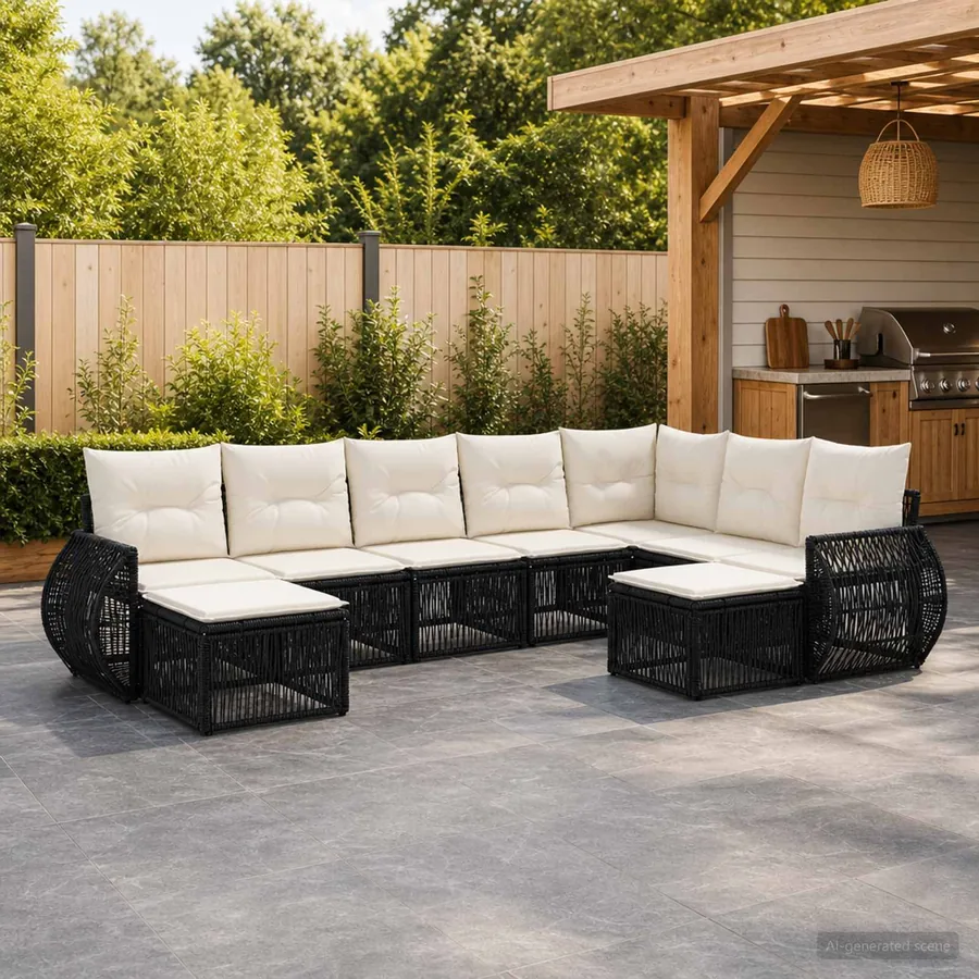 Ensemble de canapé de jardin 9 pcs Noir polyrotin