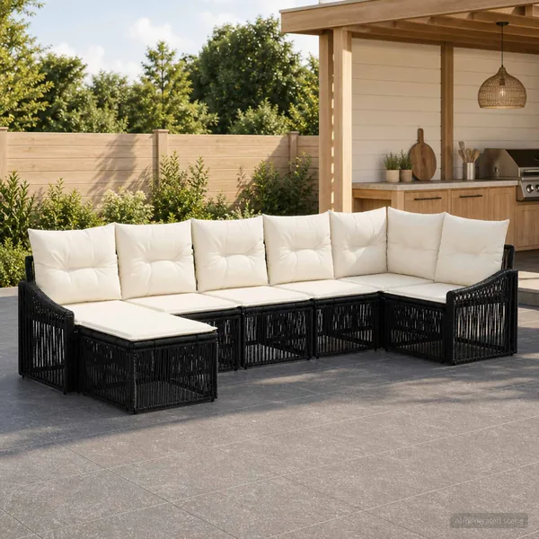 Ensemble de canapé de jardin 7 pcs Noir polyrotin