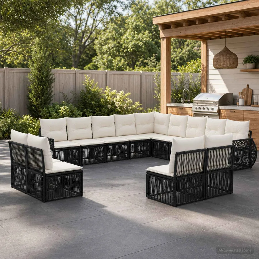 Ensemble de canapé de jardin 13 pcs Noir et blanc crème