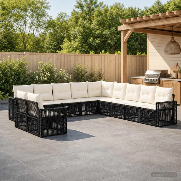 Ensemble de canapé de jardin 11 pcs Noir et blanc crème