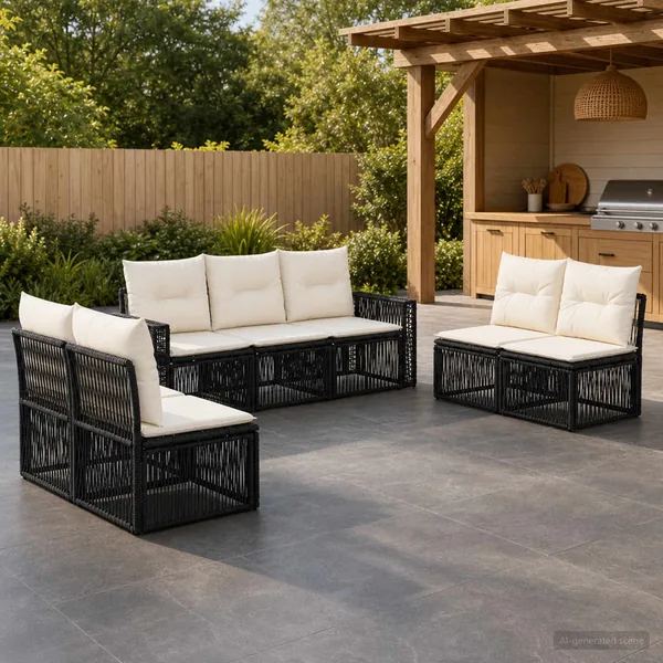 Ensemble de canapé de jardin 7 pcs Noir et blanc crème