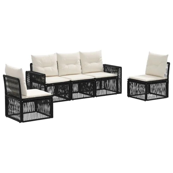 Ensemble de canapé de jardin 5 pcs Noir et blanc crème