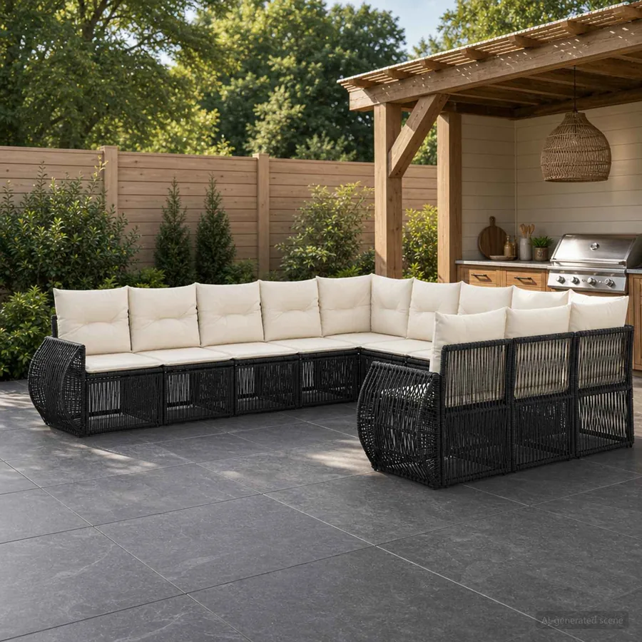 Ensemble de canapé de jardin 11 pcs Noir et blanc crème