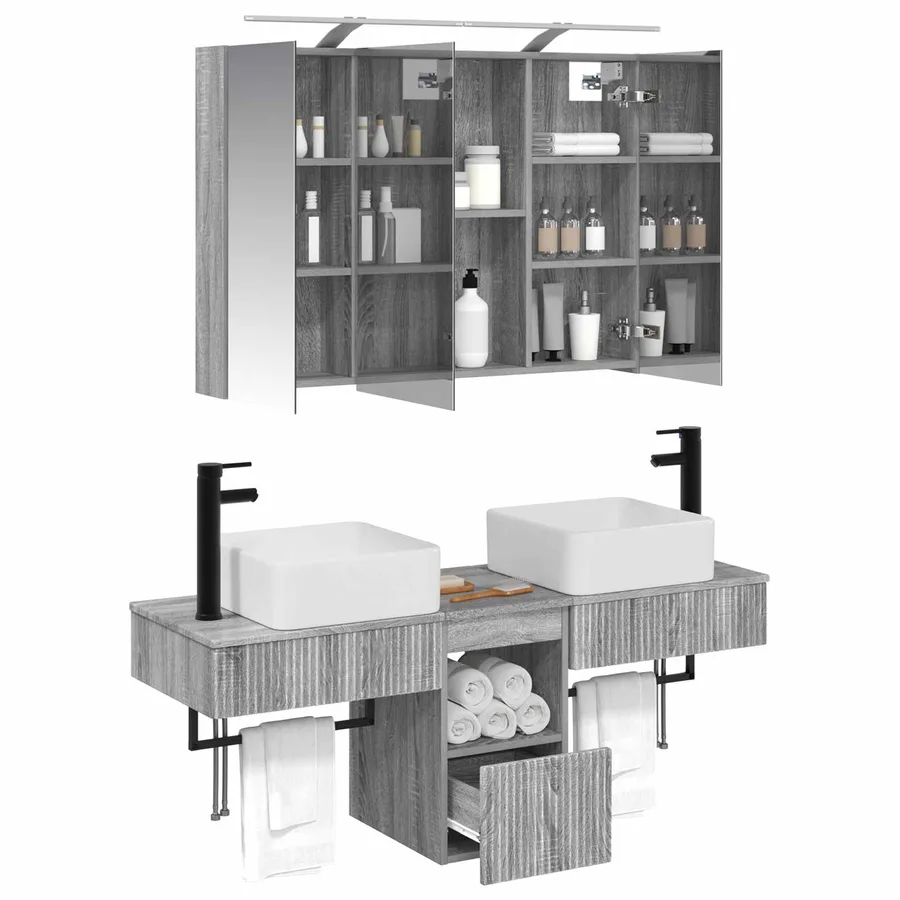 Ensemble d'armoire de salle de bain 4 pcs Sonoma gris - 3