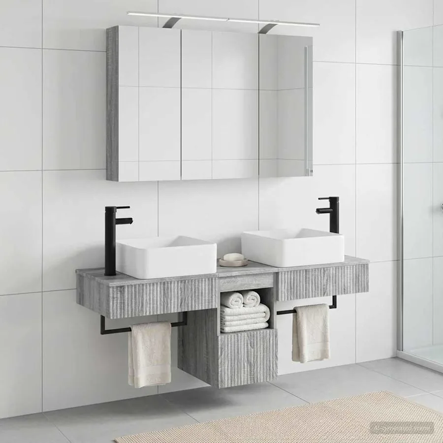Ensemble d'armoire de salle de bain 4 pcs Sonoma gris - 4