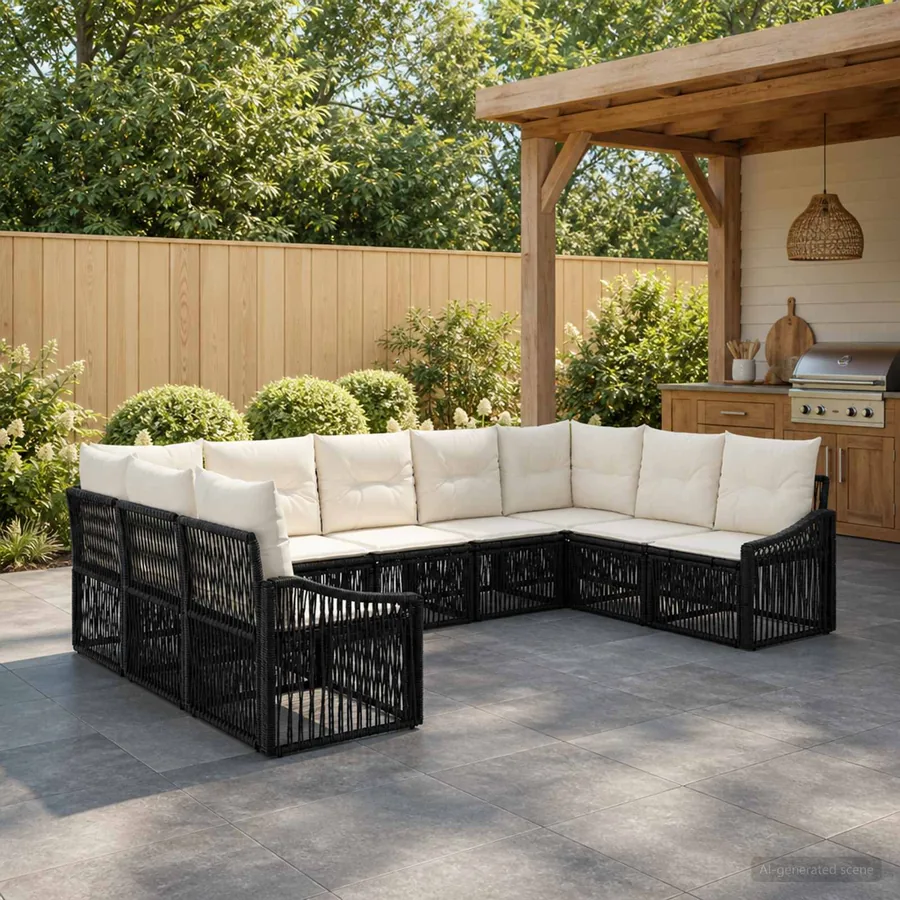 Ensemble de canapé de jardin 9 pcs Noir polyrotin