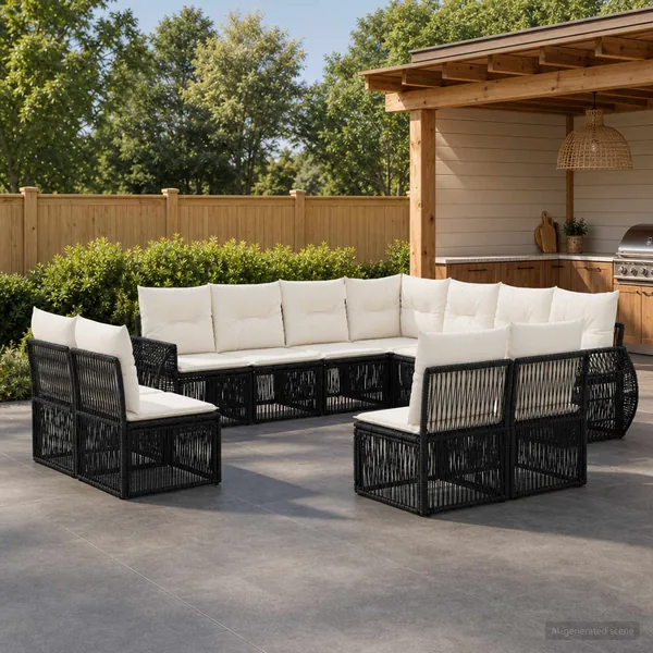 Ensemble de canapé de jardin 11 pcs Noir et blanc crème