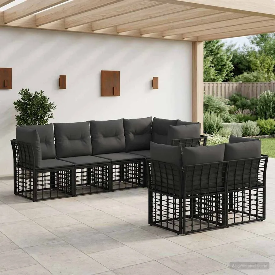 Ensemble de canapés d'extérieur 7 pcs Noir Polyester